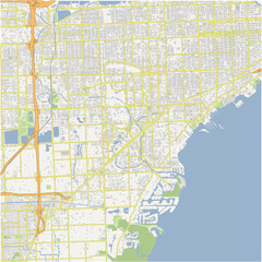 Fototapeta premium Map of Coral Gables in Florida in a normal road map style. Contains layered vector with roads water, parks, etc.