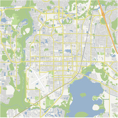 Map of Kissimmee in Florida in a normal road map style. Contains layered vector with roads water, parks, etc.