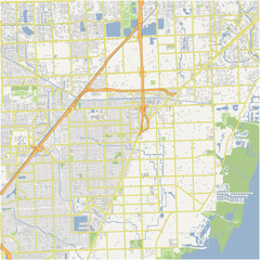 Map of Kendall in Florida in a normal road map style. Contains layered vector with roads water, parks, etc.