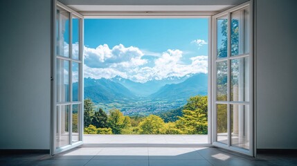 Fototapeta premium Open Window with Mountain View