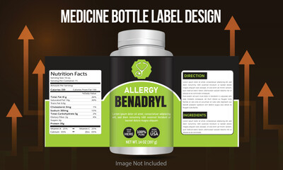Medicine bottle label Package Design Template. Supplement Bottle Packaging label mockup Design Template