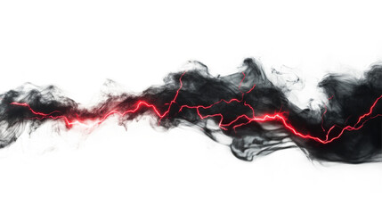 Swirling black smoke with vibrant red highlights against a pale background