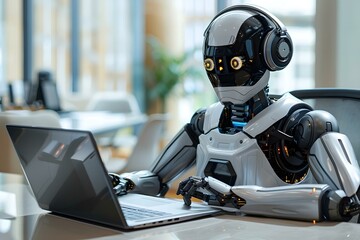 Humanoid Robot Participating In Online Coaching Session Using Laptop