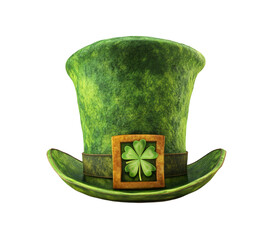 Green felt top hat adorned with shamrock decoration for St. Patricks Day celebrations