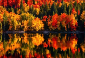vibrant autumn foliage reflected tranquil lakes surrounded splendor warm collected colors, leaves, reflections, nature, scenery, park, landscape, sunset