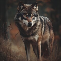 Obraz premium evil wolf standing in the forest