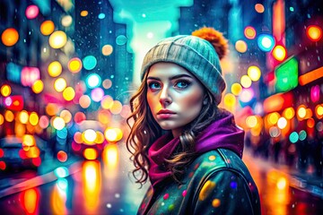 Fusion of Future and Retro Aesthetics in a Vibrant and Colorful Digital Art Composition