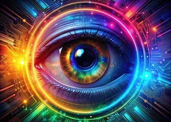 Futuristic Digital Eye Technology Concept with Circuit Patterns and Abstract Background Elements