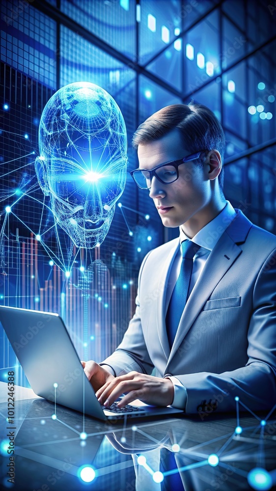 Wall mural ai, machine learning, hands of robot and human touch on big data network connection of brain ai, dat