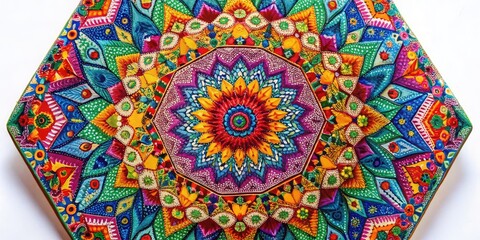 Geometric Decagon Shape with Colorful Patterns Ideal for Abstract Backgrounds and Design Projects