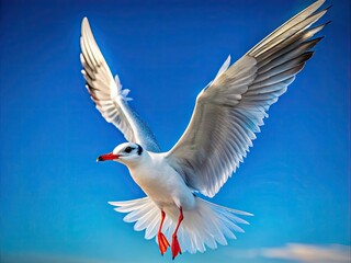 Obraz premium Graceful White Bird in Flight Against a Clear Blue Sky Showcasing Nature's Beauty and Freedom