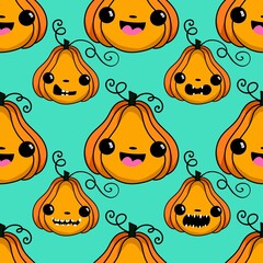 Halloween cute pumpkins seamless monsters pattern for wrapping paper and fabric