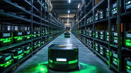 Fototapeta premium Automated Warehouse with Robots