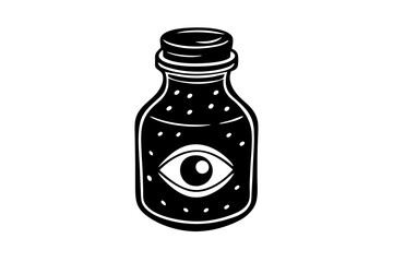 illustration vector graphic of glass bottle jar with spooky eye monster isolated perfect for Halloween poster or edit and customize your design, card, banner, social media 