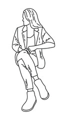 Silhouette of a girl at a meeting, sketch of a sitting figure