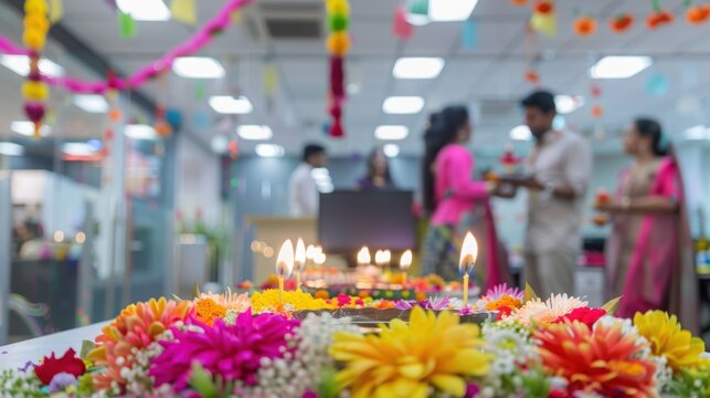 Corporate Diwali Celebration: Gift Exchange and Diyas in a Festive Office Setting