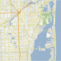 Map of North Miami in Florida in a normal road map style. Contains layered vector with roads water, parks, etc.