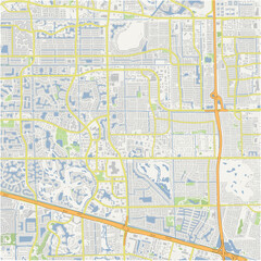 Fototapeta premium Map of Plantation in Florida in a normal road map style. Contains layered vector with roads water, parks, etc.