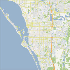 Map of Sarasota in Florida in a normal road map style. Contains layered vector with roads water, parks, etc.