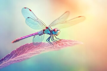  Close-up of a dragonfly perched on a leaf