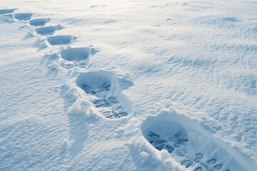 A snow covered field with a path of footprints leading through it, generative ai image