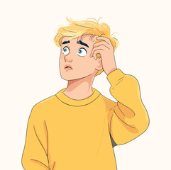 A boy with confuses posture concept illustration