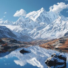 Beautiful scenic himalayas covered in snow. © Ace64 Studio
