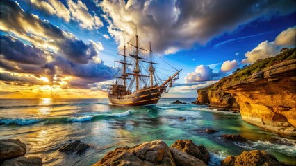 Historical exploration scene depicting the spirit of discovery and adventure in a coastal setting