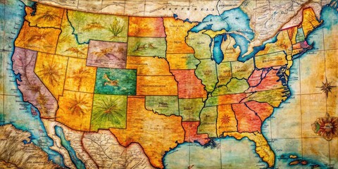 Naklejka premium Historical Map of the United States from 1776 Showing Early American Territories and Boundaries