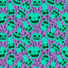 Halloween cute pumpkins seamless monsters pattern for wrapping paper and fabric