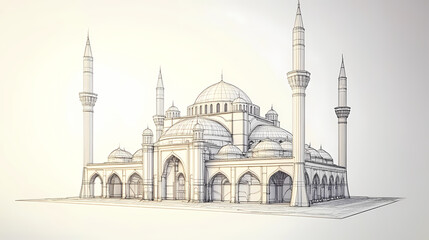 Fototapeta premium An intricate architectural design, possibly of a mosque or palace. Ottoman Palace. Illustration