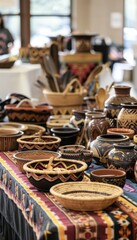 Fototapeta premium Native American Heritage Display Featuring Traditional Crafts and Pottery for Cultural Celebration