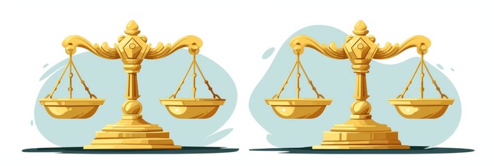 Cartoon Illustration of Scales of Justice on a Blue Background with  Pastel Colors  