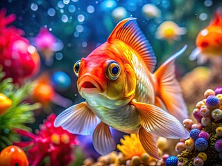 Humorous Goldfish Swimming in a Colorful Aquarium with Playful Expressions and Vibrant Decorations
