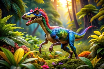 Obraz premium Hypsilophodon dinosaur in lush prehistoric landscape, showcasing its vibrant colors and agility