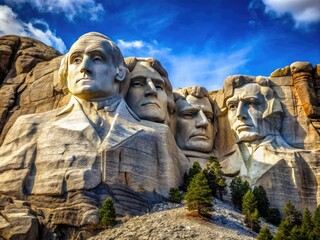 Obraz premium Iconic Mountain Sculpture Featuring Four National Leaders Carved into Granite at a Historic Landmark