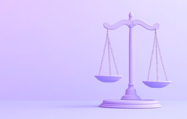 Cute Cartoon Style 3D Rendering of Scales of Justice on a Light Blue Background with a Purple Base