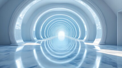 Obraz premium White arched corridor with bright light at the end.