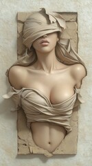 Naklejka premium A bust of a woman with her head covered in plaster, AI