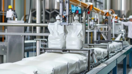 Automated packaging of powdered products in a factory
