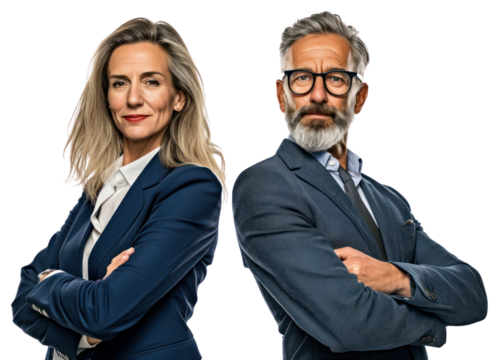 PNG Good-looking middle-aged businesswoman and businessman with arms crossed portrait adult photo. - Powered by Adobe
