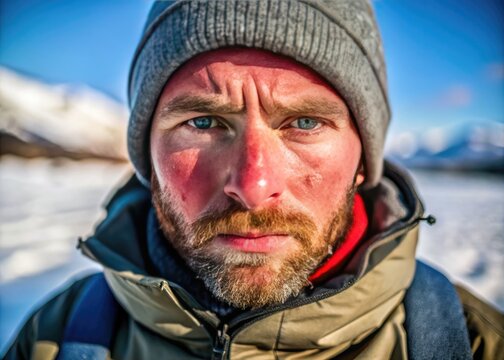 Intense Windburn on Skin After Outdoor Adventure in Cold Climate, Redness and Irritation Visible