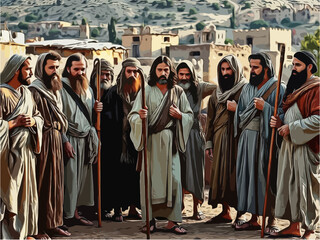 Naklejka premium Gospel Images from the Bible NT - Jesus sends out the 12 disciples