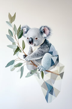 Koala klettert auf einen Eucalyptusbaum &ndash; Verspielte Aquarellkunst