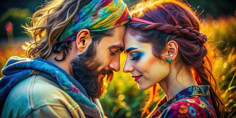 Obraz premium Intimate Connection: Artistic Representation of Passionate Relationship and Emotional Bonding Moments