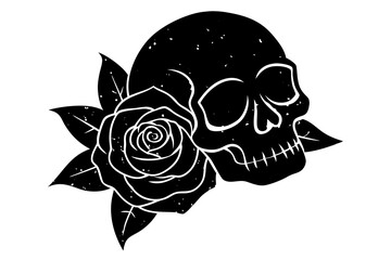 Skull With Rose Illustration Vector Grunge Style 
