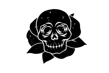 Skull With Rose Illustration Vector Grunge Style 