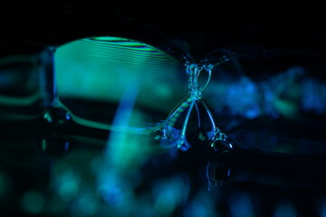 Blue liquid bubbles, liquid in macro