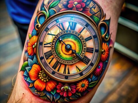 Intricate Digital Clock Tattoo Design with Detailed Clock Face and Stylish Time Elements on Skin