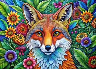 Fototapeta premium Intricate Foxes Coloring Pages for Adults and Kids Featuring Beautiful Designs and Nature Elements